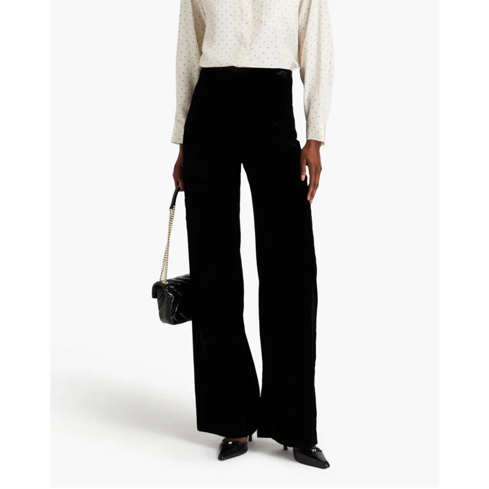 Sandro Black High-Waist Wide-Leg Velvet Pants - Picture 2 of 6